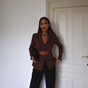 Zara Chocolate Brown Cut Out Fitted Blazer